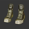 Stylish High Top Canvas Shoes With White Laces White Soles And Logo Label On Tongue