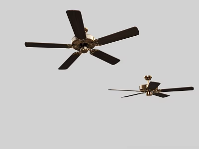 Two Different Black Blade Ceiling Fans With Gold Motor Modern Design For Home Use 3d model