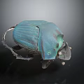Green Metallic Beetle with Striped Body Showcasing Shiny Exoskeleton on Black Background