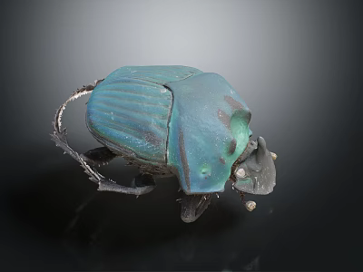 Green Metallic Beetle with Striped Body Showcasing Shiny Exoskeleton on Black Background 3d model