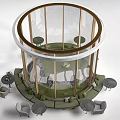Modern Hotel Public Lounge Area With Circular Glass Structure Grass Pathway And Seating