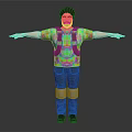 3D Animated Character Wearing Colorful Tie Dye Shirt Gray Pants Knee Pads Arms Outstretched