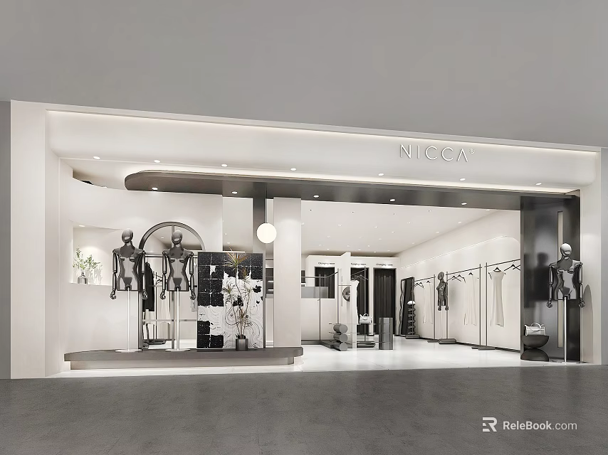 Modern Clothing Store Interior With Mannequins And Displayed Apparel Racks 3d model 