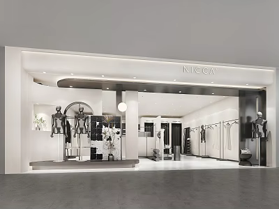 Modern Clothing Store Interior With Mannequins And Displayed Apparel Racks 3d model