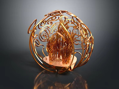 Elegant Golden Spherical Lighting Combination With Intricate Metallic Hollow Patterns Design 3d model