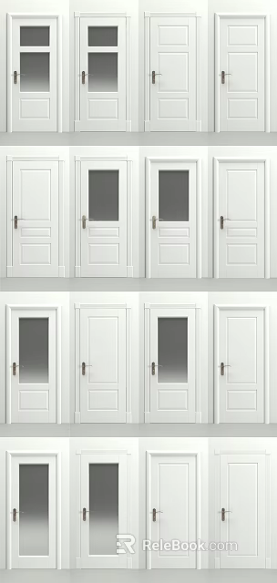White Modern Swing Doors With Glass And Solid Panels And Metal Handles 3d model 