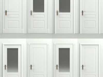 White Modern Swing Doors With Glass And Solid Panels And Metal Handles 3d model