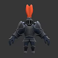 3D Knight Character With Gray Armor And Red Feather Helmet Front Back Views 3d model