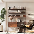 Nordic Bookshelf Bookcase Casual Chair 3d model