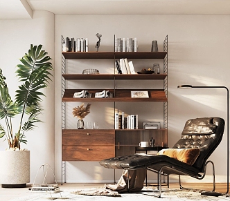 Nordic Bookshelf Bookcase Casual Chair 3d model