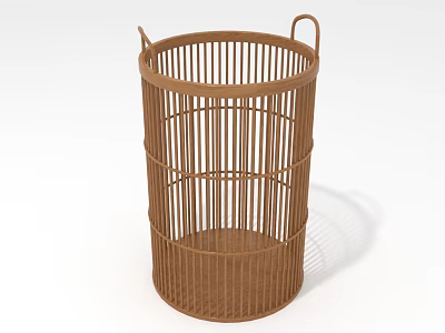Brown Rattan Round Storage Basket With Handles For Home Organizing 3d model