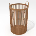 Brown Rattan Round Storage Basket With Handles For Home Organizing