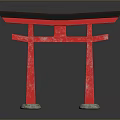 Traditional Red Torii Gate with Black Top Beam White Base and Reflective Surface