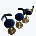 Stylish Modern Bar Stools With Blue Padded Seats And Curved Metal Backrests