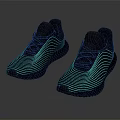 Modern Athletic Shoes with Teal Wave Patterns and Black Breathable Upper Design 3d model