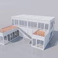 Modern White Container Building With Staircase Balcony And Large Windows 3d model