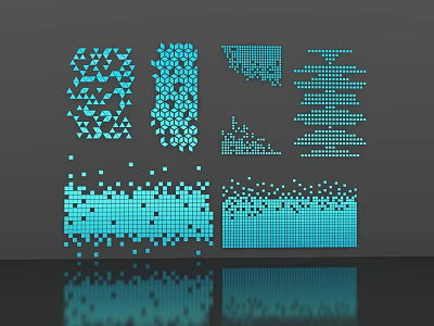 Blue Geometric Wall Decor With Dots Squares Triangles On Gray Background Wall And Reflections 3d model