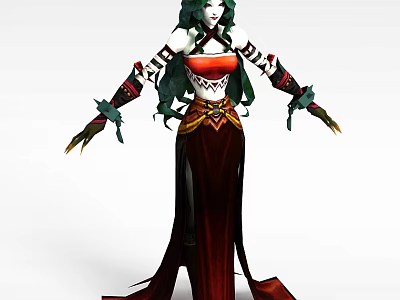 Tech Exhibition Hall Featuring 3D Virtual Character With Green Hair And Red Outfit 3d model