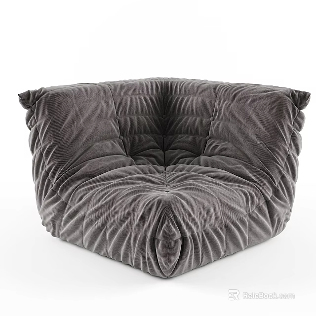 Grey Velvet Single Seater Sofa With Soft Pleated Design For Comfortable Living Room 3d model 