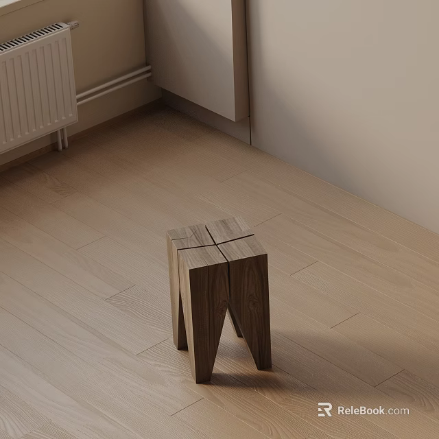 Wooden Side Table Placed On Light Wood Floor Against White Wall 3d model 