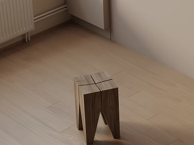 Wooden Side Table Placed On Light Wood Floor Against White Wall 3d model