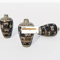 Three Traditional Brown And White Ceramic Vases With Intricate Patterns