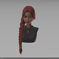 3D Character Model With Long Red Braided Hair Green Eyes And Red Gemstone