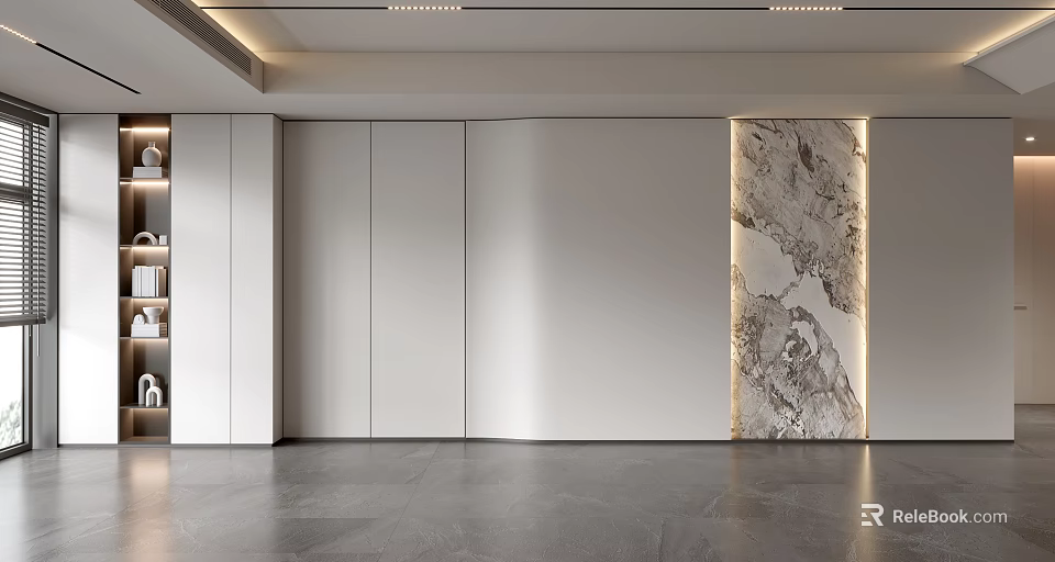 Modern Sofa Background Wall Design With White Panel And Marble Accent Decor 3d model 