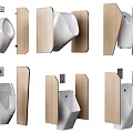 Modern Bathroom Combination with Wall Mounted White Urinals and Wooden Partitions