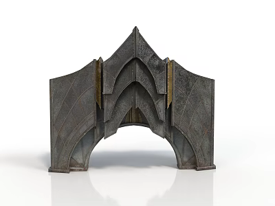 Dark Textured Architectural Archway Featuring Symmetrical Geometric Patterns And Pointed Top Design 3d model