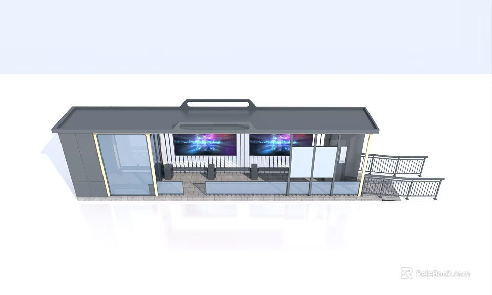 Modern Station Platform Design With Digital Screens And Glass Facade Railings 3d model 