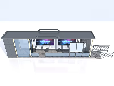 Modern Station Platform Design With Digital Screens And Glass Facade Railings 3d model