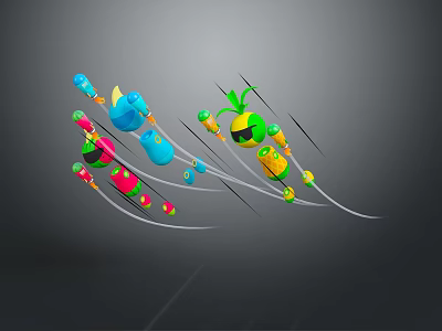 Colorful Cartoon Style Toy Like Missile Rocket Weapons Flying With Trails 3d model