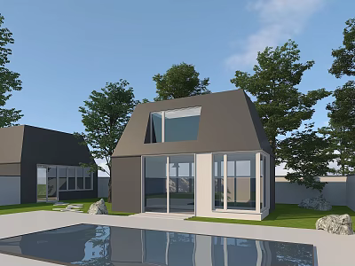Modern single-family villa building 3d model
