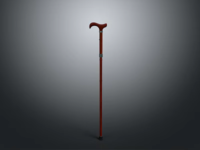 Red Cane With Curved Handle Decorative Ring And Black Non Slip Tip On Gray Gradient Background 3d model