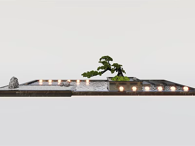 Garden Miniature Landscape With Bonsai Tree Pond Stones And Illuminated Lights 3d model