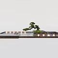 Garden Miniature Landscape With Bonsai Tree Pond Stones And Illuminated Lights