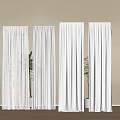 White Curtains With Beige Wall Wooden Floor And Green Plants In White Pots