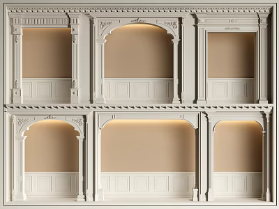 Ornate White Door Arches In Classical Style With Multi Layer Carvings And Lighting 3d model