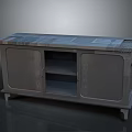 Gray Industrial TV Stand With Double Doors And Textured Wooden Top