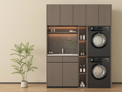 Modern Balcony Cabinet With Washing Machine Dryer Sink And Storage In Home Interior 3d model
