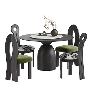 Antique Dining Table and Chair Combination Solid Wood Dining Table Round Dining Table and Chair French Dining Chair Fabric Dining Chair 3d model