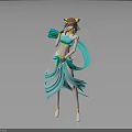 Anime Character Wearing Blue Costume With Cat Ears Flowing Ribbons And Yellow Decorations