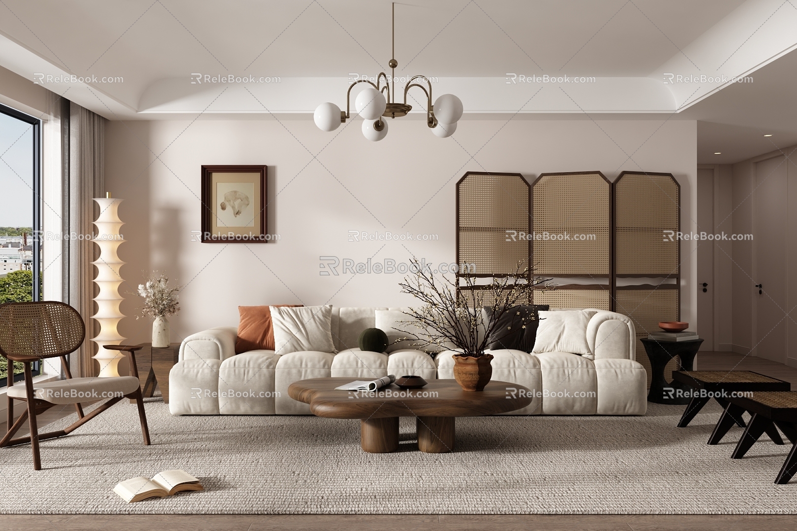 Silent Rattan Screen Living Room 3d model