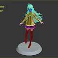 Game Anime Character 3D Model Blonde Hair Green White School Uniform Standing Pose Pedestal Base