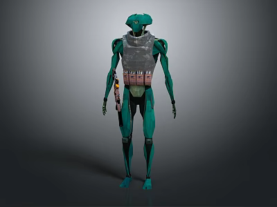 Green Futuristic Mechanical Robot Character With Detailed Armor And Body Structure 3d model