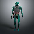 Green Futuristic Mechanical Robot Character With Detailed Armor And Body Structure