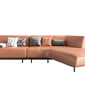 Modern Brown Leather Sectional Sofa With L shaped Design And Accent Pillows 3d model