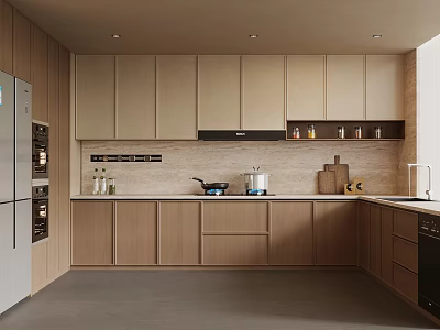 Modern Kitchen Interior With Light Wood Cabinets And Stainless Steel Appliances 3d model