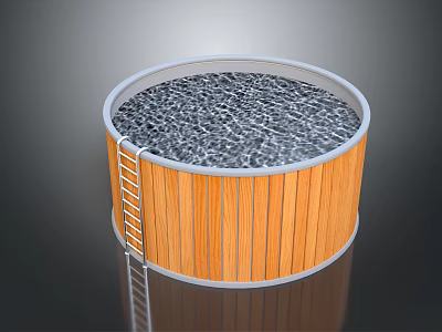 Round Wooden Garden Ornament With Gravel Base And Side Ladder 3d model